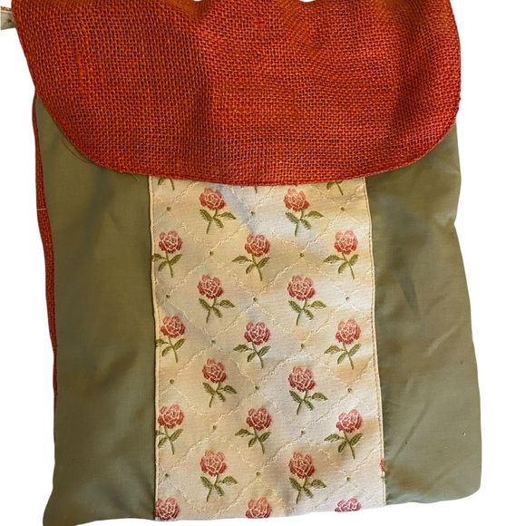 Handmade Burlap & Floral Sage green & Rust cottagecore tote . - Picture 3 of 7